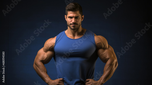 Muscular Bodybuilder - Royal Blue Background