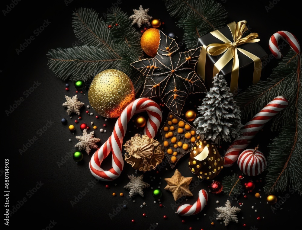New Year background with Christmas decorations Top view