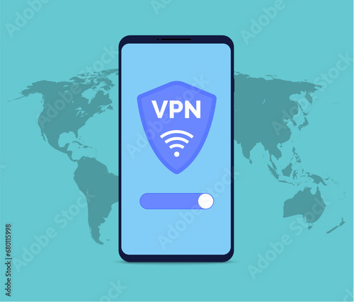 Virtual server vpn network line icon. Wifi private protect vector access safe logo shield protocol