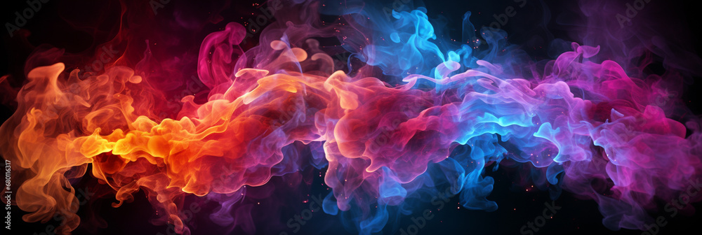 Abstract red blue flame fire magic on background