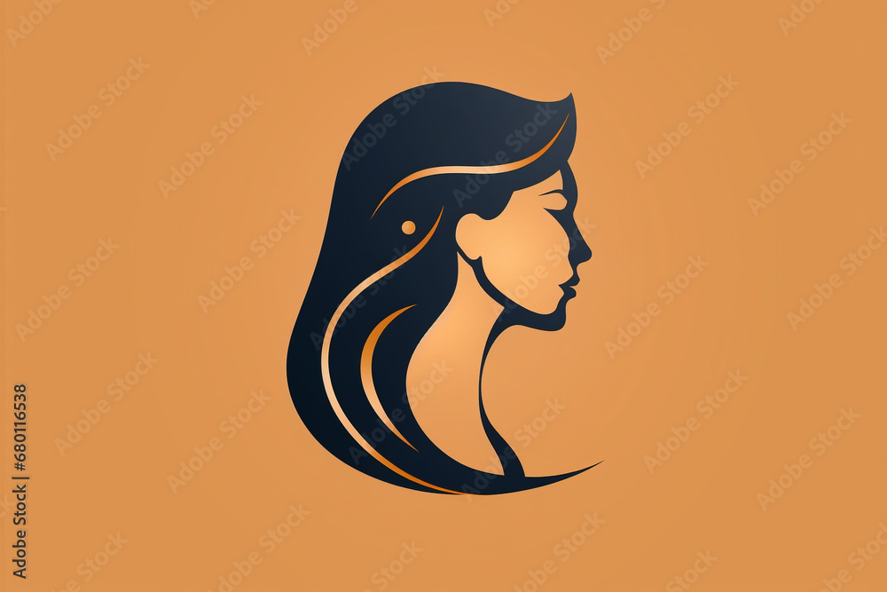 Beauty, fashion, make-up, hairstyle concept. Simple and minimalist colorful woman face silhouette logo. Side view of simple woman face colorful logo background with copy space Beauty, fashion, make-up, hairstyle concept. Simple and minimalist colorful woman face silhouette logo. Side view of simple woman face colorful logo background with copy space