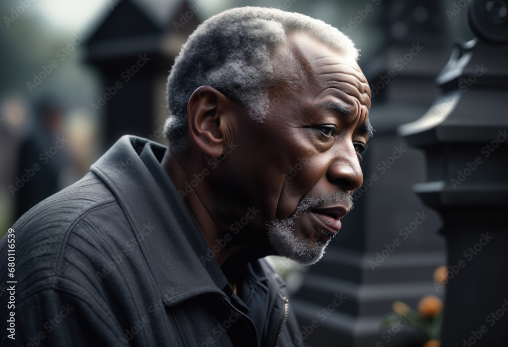 portrait of a sad elderly black man at a cemetery portrait of a sad elderly black man at a cemetery