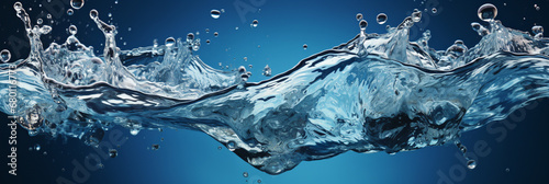 Blue water liquid flowing in form of wave with little bubbles isolated