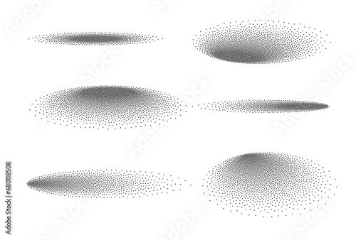 Stipple gradient oval shadow circle. Shadow effect texture ball dot background design frame.