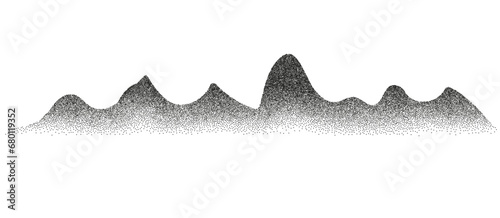 Grain mountain texture noise sand black artwork gradient dot effect stipple. Dotwork mountain background.