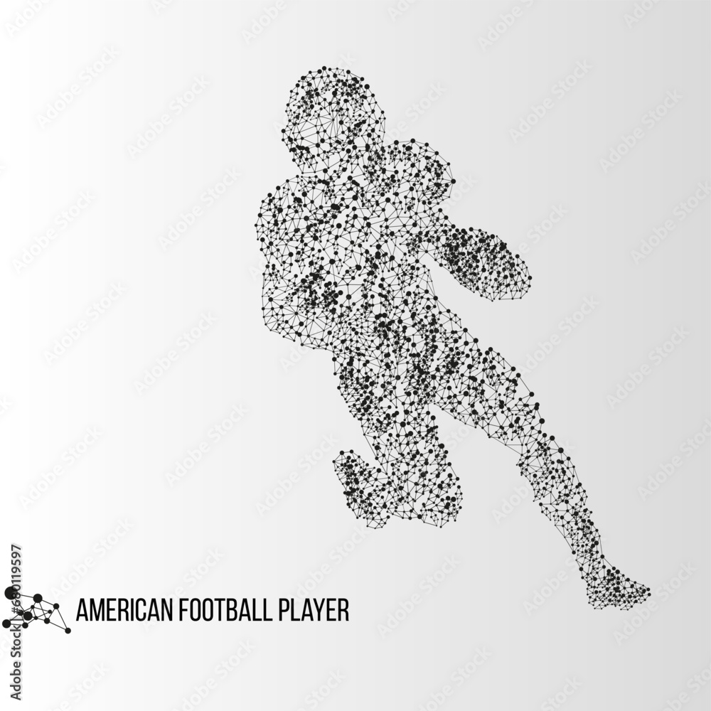Abstract geometric molecule polygonal american football player silhouette isolated on gradient background
