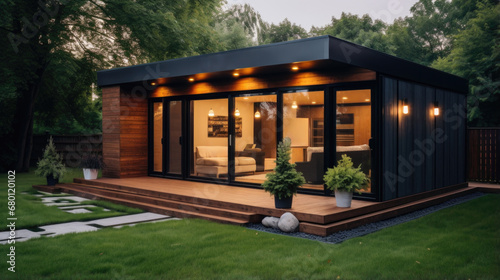 Modern house Backyard cottage, minimalistic design exterior. Separate
