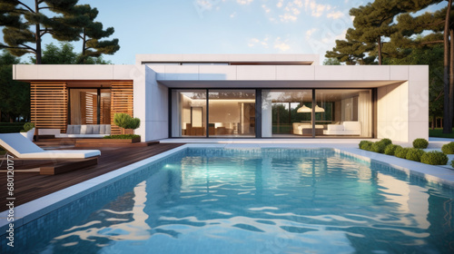 Modern house cottage, minimalistic design exterior. pool summer © Valeriia