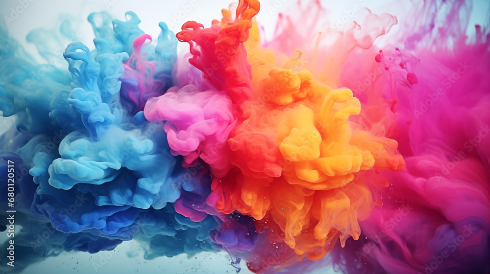 Watercolors that explode together, many beautiful colors