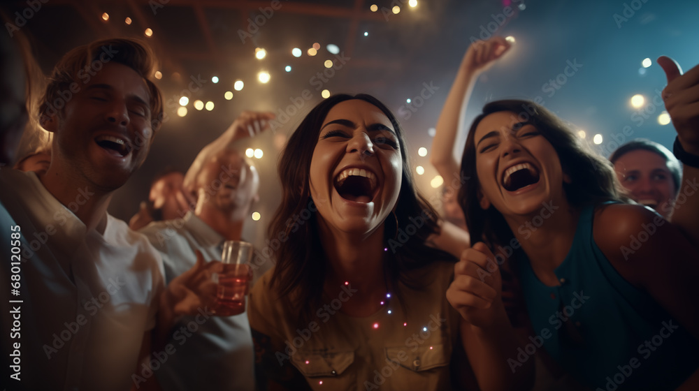 Obraz premium Group of happy friends at a party