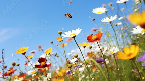 Nature's Summer Symphony: Wildflower Meadow in Full Bloom with Butterflies and Bees