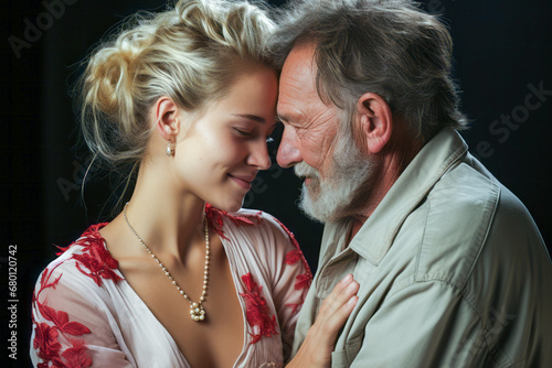Young girl in love with an older, bearded man