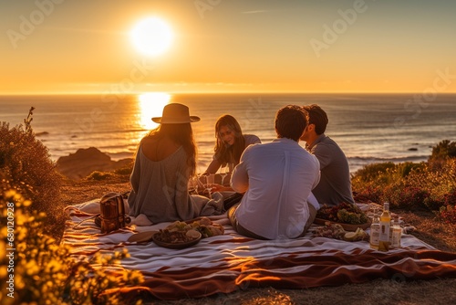 Seaside Sunset Picnic with Friends  