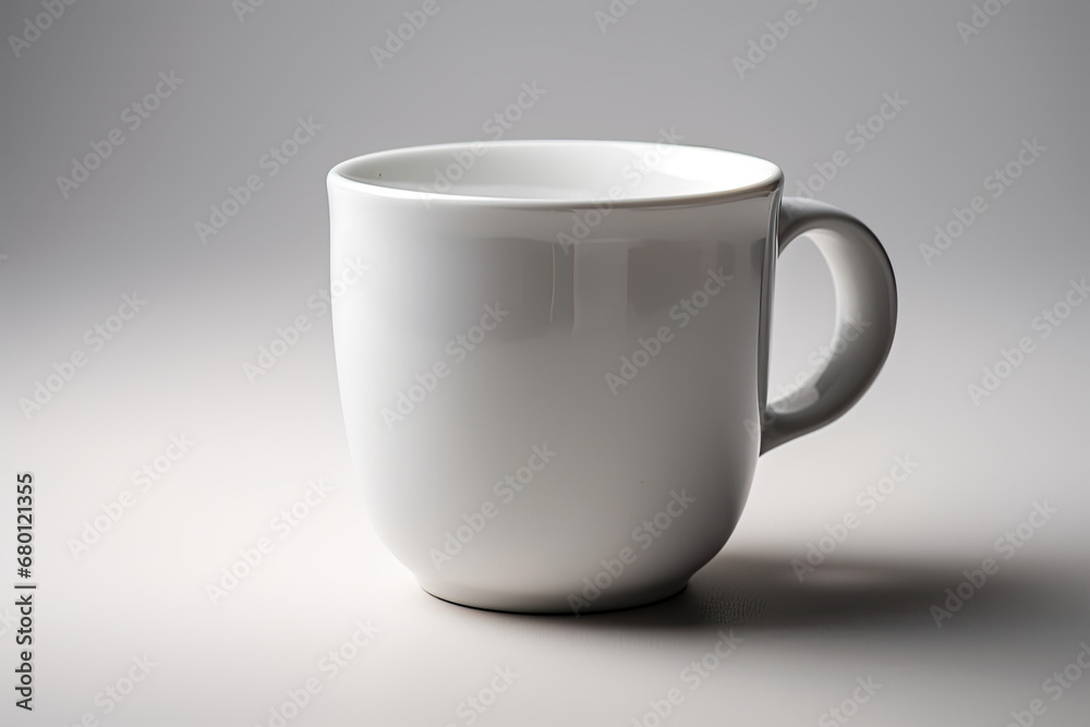 White ceramic cup on light background. Mug Mockup White ceramic cup on light background. Mug Mockup