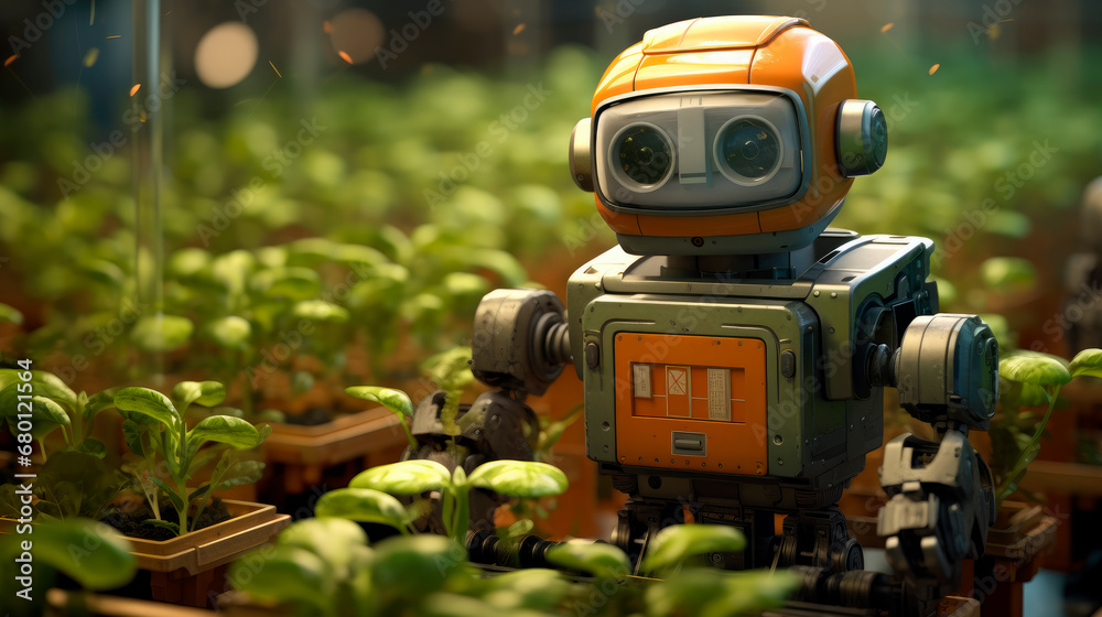 Smart robotic futuristic farmer working on field. Agriculture technology, farm automation. Smart robotic futuristic farmer working on field. Agriculture technology, farm automation.