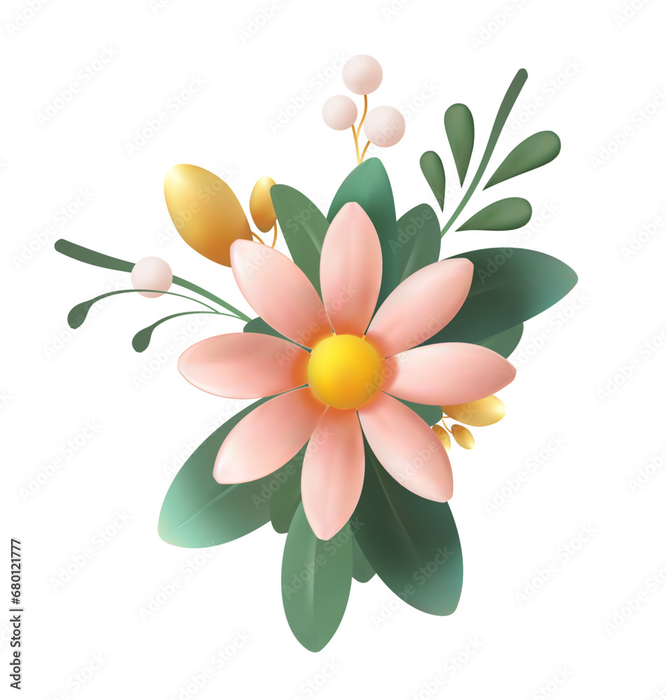 Flower bouquet with gold and green leaves. Vector illustration. Flower bouquet with gold and green leaves. Vector illustration.