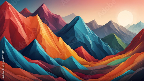 Abstract landscape with vibrant colours , Abstract Gradient Mountains Landscape, 