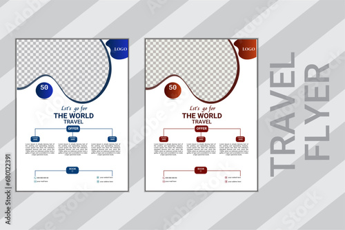 Travel poster or flyer pamphlet brochure design layout space for photo background. Yellow Travel flyer template for travel agency