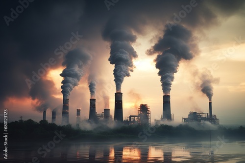 Industrial Smokestacks Polluting Skyline