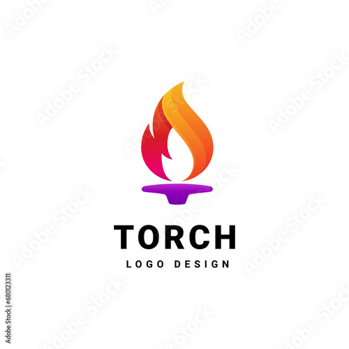 Torch with Burning Flame Logo Concept, icon symbol of power, victory, lighting, in color gradient modern template vector design logo