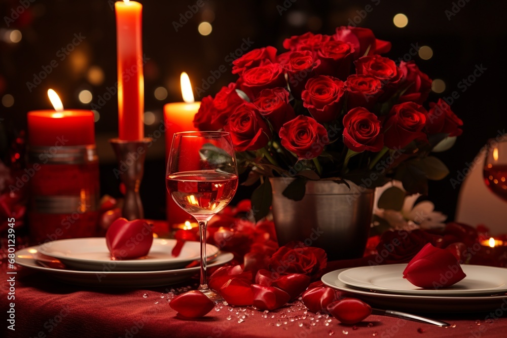 Romantic Valentine's Day Dinner for Two with Candles and Roses Romantic Valentine's Day Dinner for Two with Candles and Roses