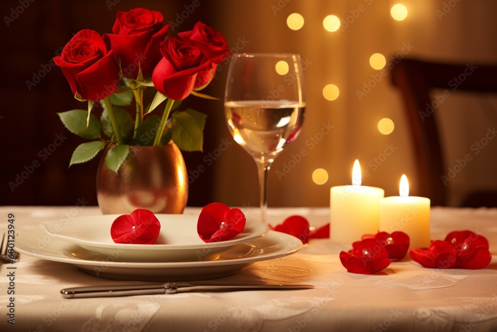 Romantic Valentine's Day Dinner for Two with Candles and Roses Romantic Valentine's Day Dinner for Two with Candles and Roses