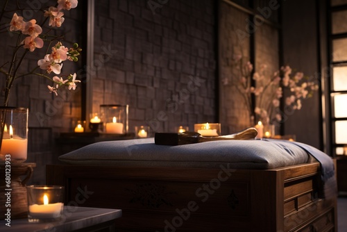 interior of a spa room with candle