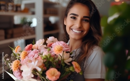 young beautiful woman selling flowers in a flower shop © Andrus Ciprian