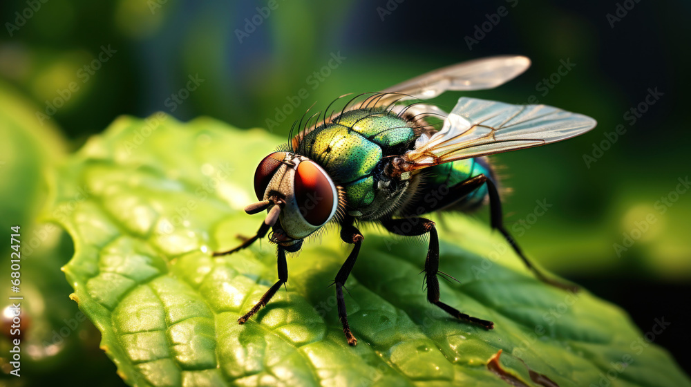 Nature's Tiny Visitor Close-Up of a Fly on a Leaf Nature's Tiny Visitor Close-Up of a Fly on a Leaf