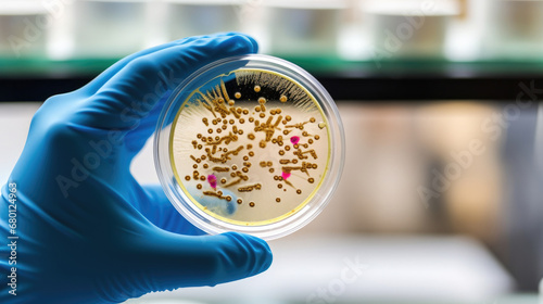 Scientist Works with Petri Dishes with Various Bacteria,oncept of Pharmaceutical Development for Antibiotics,