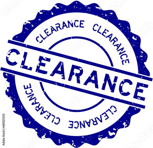 Grunge blue clearance word round rubber seal stamp on white background