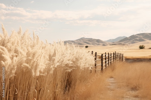 Scenic countryside landscape photograph of a neutral beige western farm backdrop Fototapet