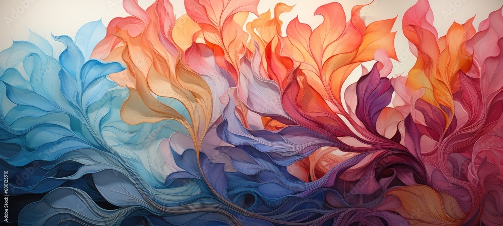 Watercolor paint of Abstract floral nature organic lines 