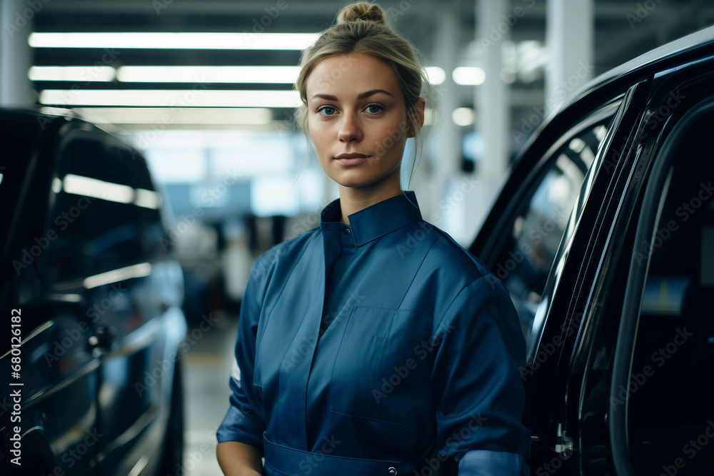 Female car mechanic and car 