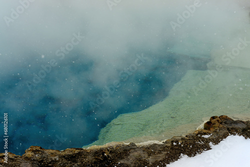 Winter Snowing Geothermal Pool Yellowstone