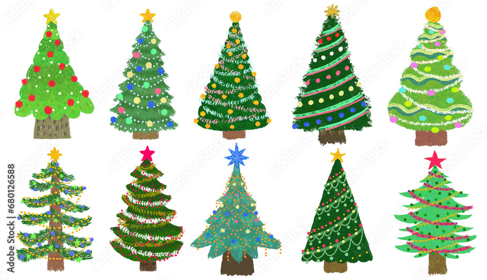 set of christmas trees