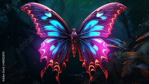 Admiral Butterfly animal neon Color illustration AI Generated pictures photo