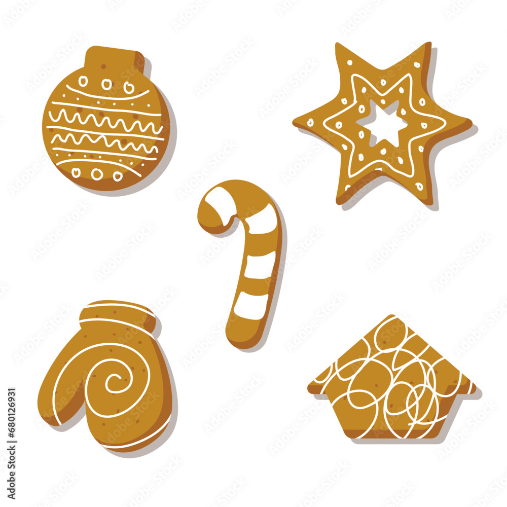 gingerbread cookies collection hand drawn style, isolated on white background gingerbread cookies collection hand drawn style, isolated on white background