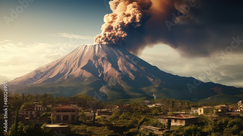 A small town at the foot of a volcano eruption threat 