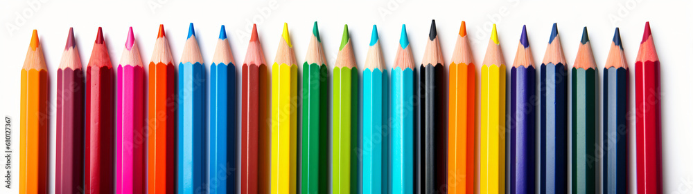 Super Ultrawide Colorful Crayons On White Background Super Ultrawide Colorful Crayons On White Background