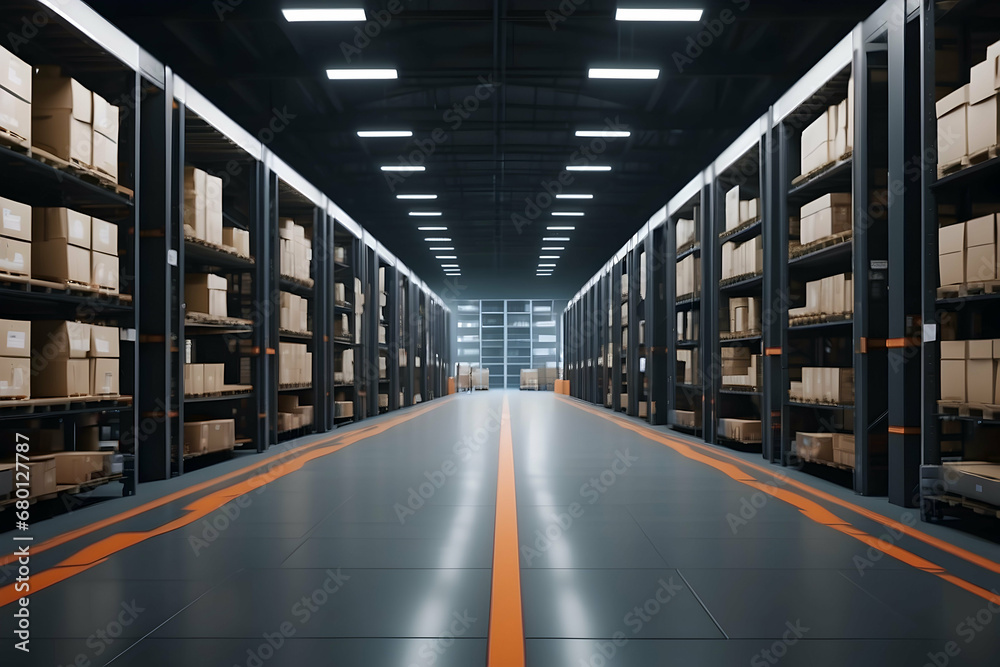 warehouse with boxes on shelves