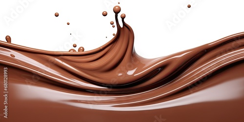 Decadent chocolate elegance. Swirl of dark liquid splashing in creamy wave. Irresistible delight. Flowing brown cocoa in delicious dessert background photo