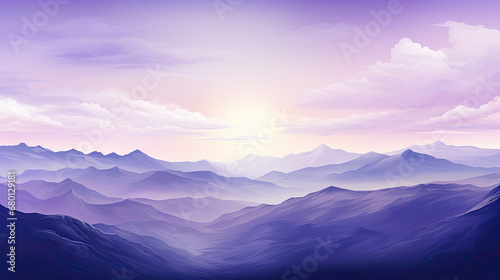 purple mountain landscape with fog and forest. Sunrise and sunset in mountains., vector illustration © Planetz