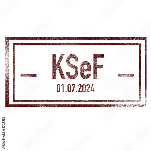 Pieczątka ze skrótem KSeF i datą oznaczającym Krajowy System e-Faktur w Polsce i datę wejścia w życie