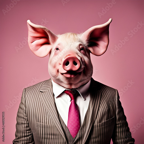 anthropomorphic pig in suit and tie © Juli