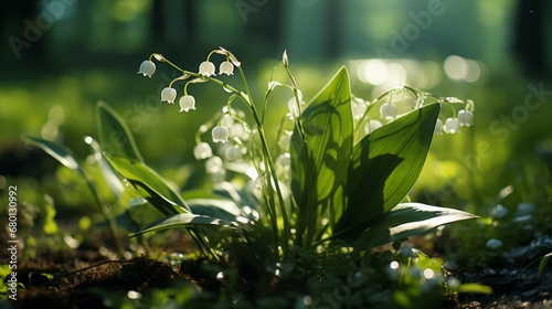 Spring flowers - snowdrops (Galanthus nivalis) blooming in a beautiful sunny day . Spring season