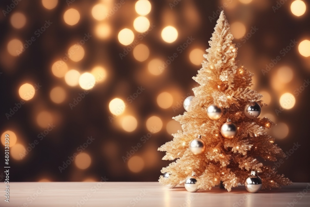Glowing Christmas tree with decorations.Christmas and New year concept background