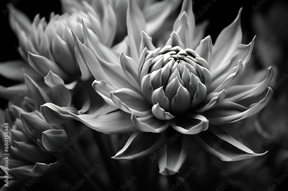 AI generated illustration of blooming flowers in grayscale