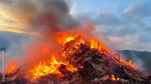 Burning pile of illegal garbage dump UHD wallpaper