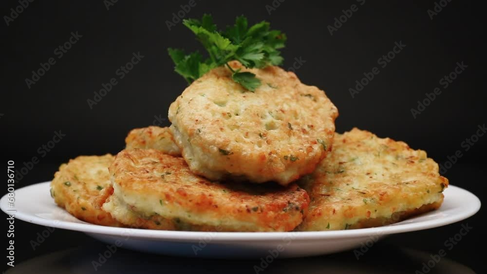 cooked fried potato cutlets with herbs cooked fried potato cutlets with herbs